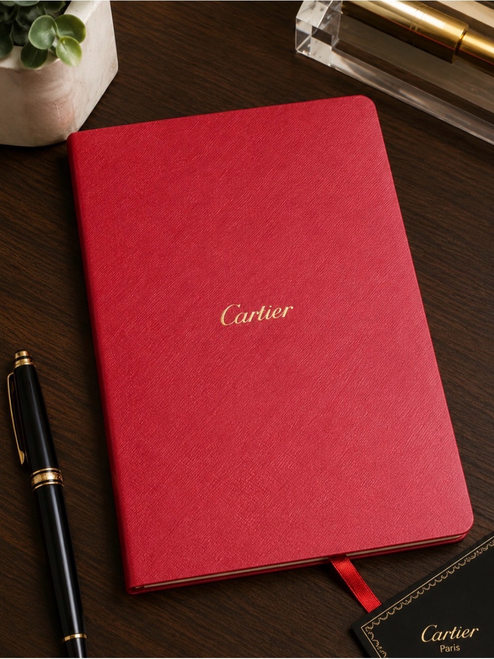 Cartier Red Notebook with Gold Script, soft cover.NEW